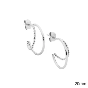 Stainless Steel Double Hoop Earrings With Twist 20mm SE265S