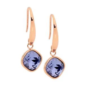 Stainless Steel Rose Gold IP Plated Amethyst Glass Square Drop Earrings SE200A-R