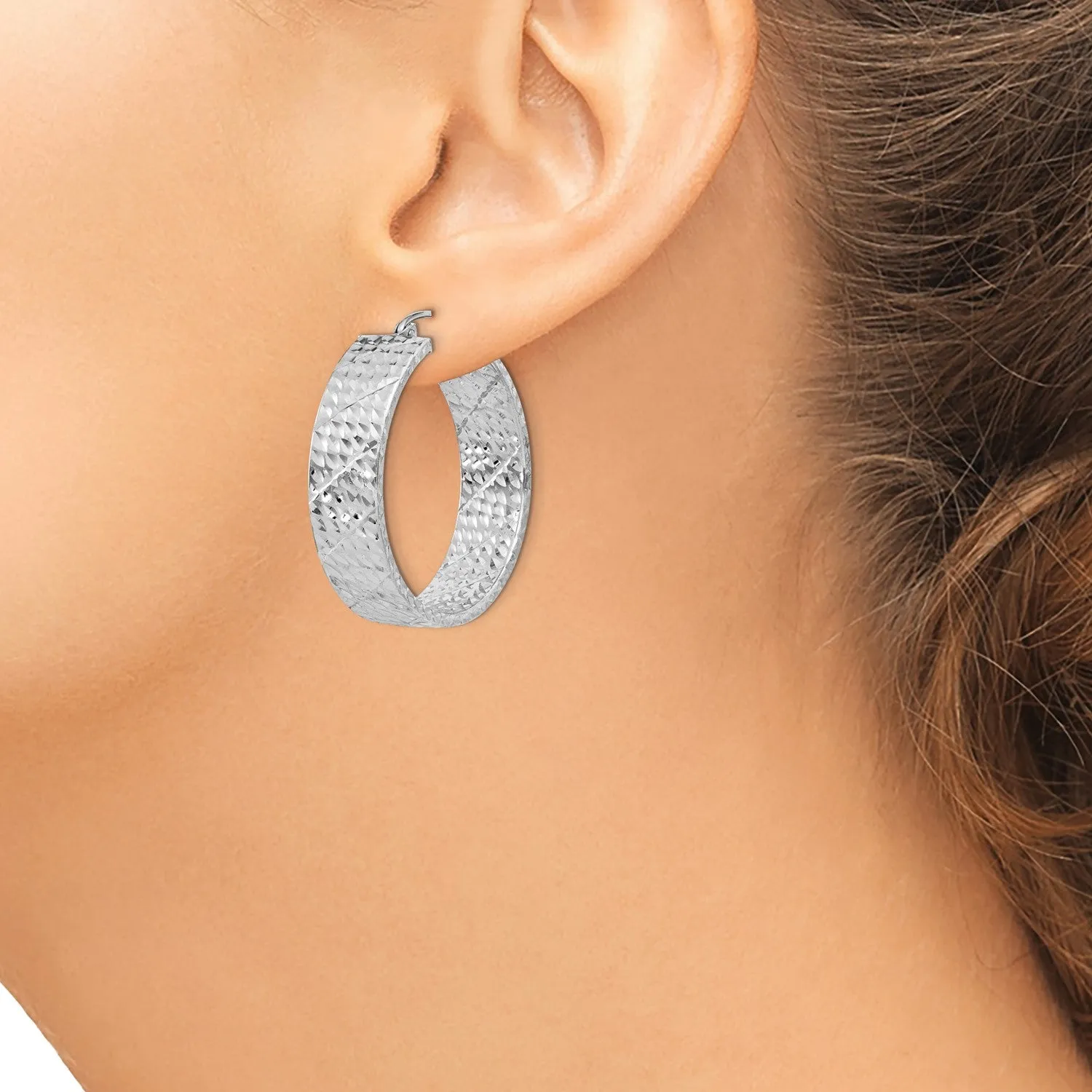 Sterling Silver 31MM Diamond-cut Hoop Earrings