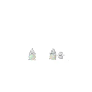 Sterling Silver .925 New Classic Clear CZ White Synthetic Opal Stud Earrings