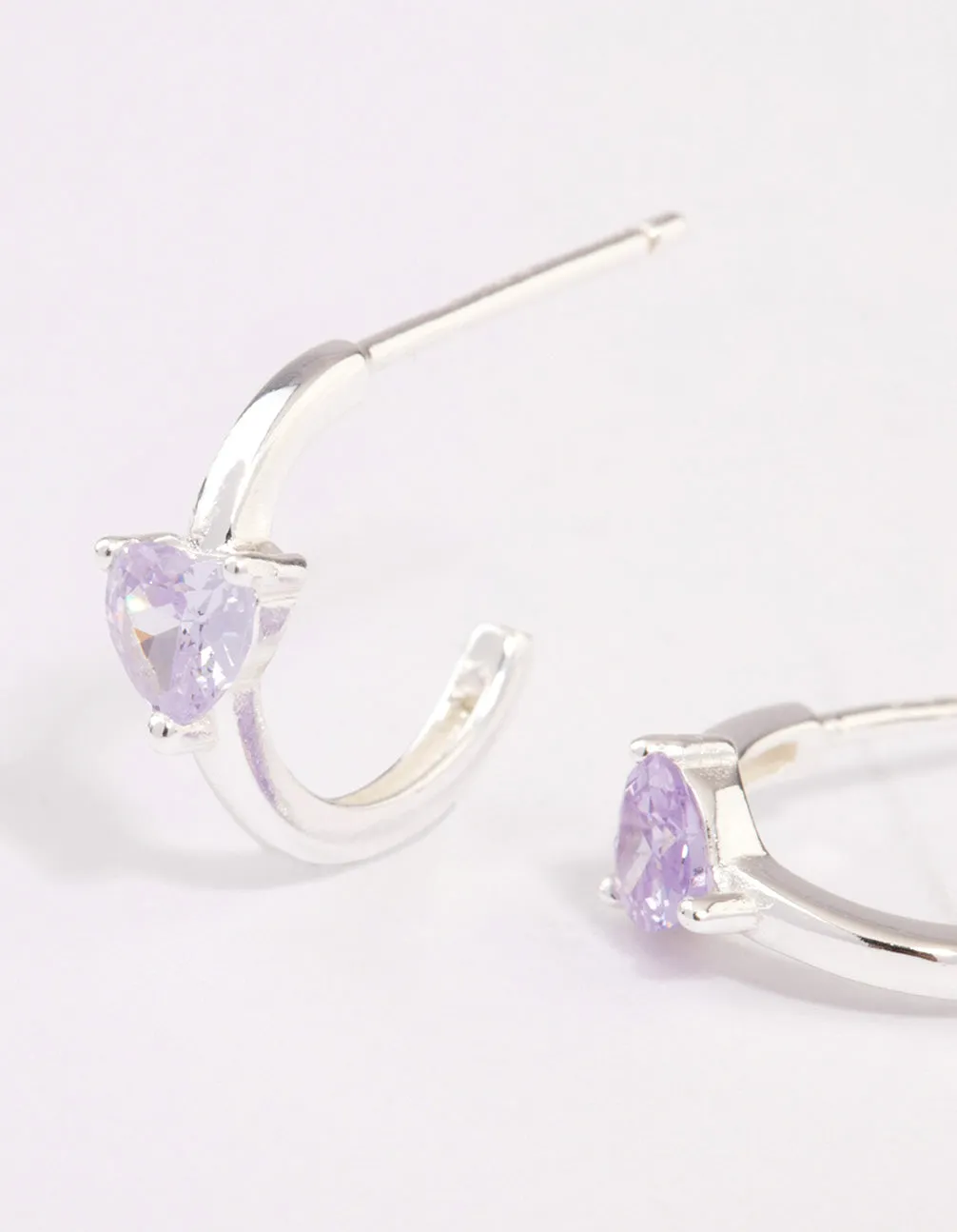 Sterling Silver Amethyst Heart Hoop Earrings