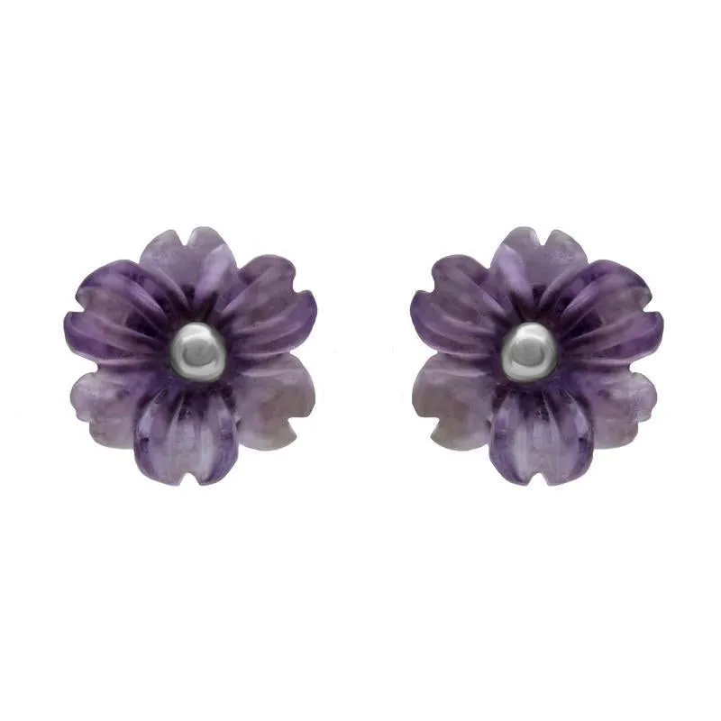 Sterling Silver Amethyst Tuberose 8mm Dahlia Stud Earrings