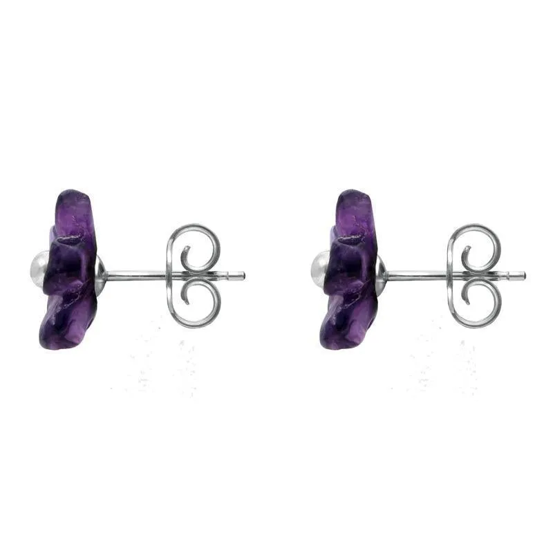 Sterling Silver Amethyst Tuberose 8mm Pansy Stud Earrings