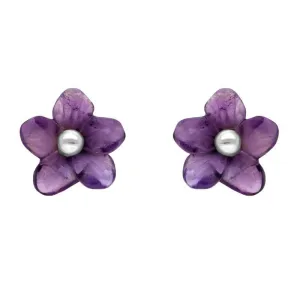 Sterling Silver Amethyst Tuberose 8mm Pansy Stud Earrings