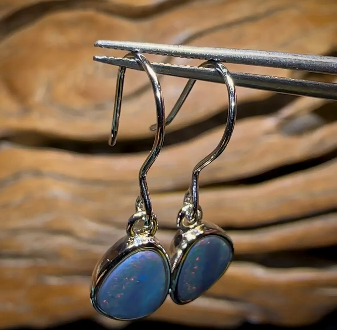 Sterling Silver - Australian Boulder Opal Doublet Hook Earrings