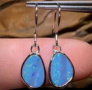 Sterling Silver - Australian Boulder Opal Doublet Hook Earrings