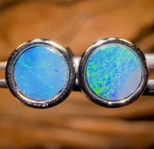 Sterling Silver - Australian Boulder Opal Doublet Stud Earrings BEST SELLER UNISEX