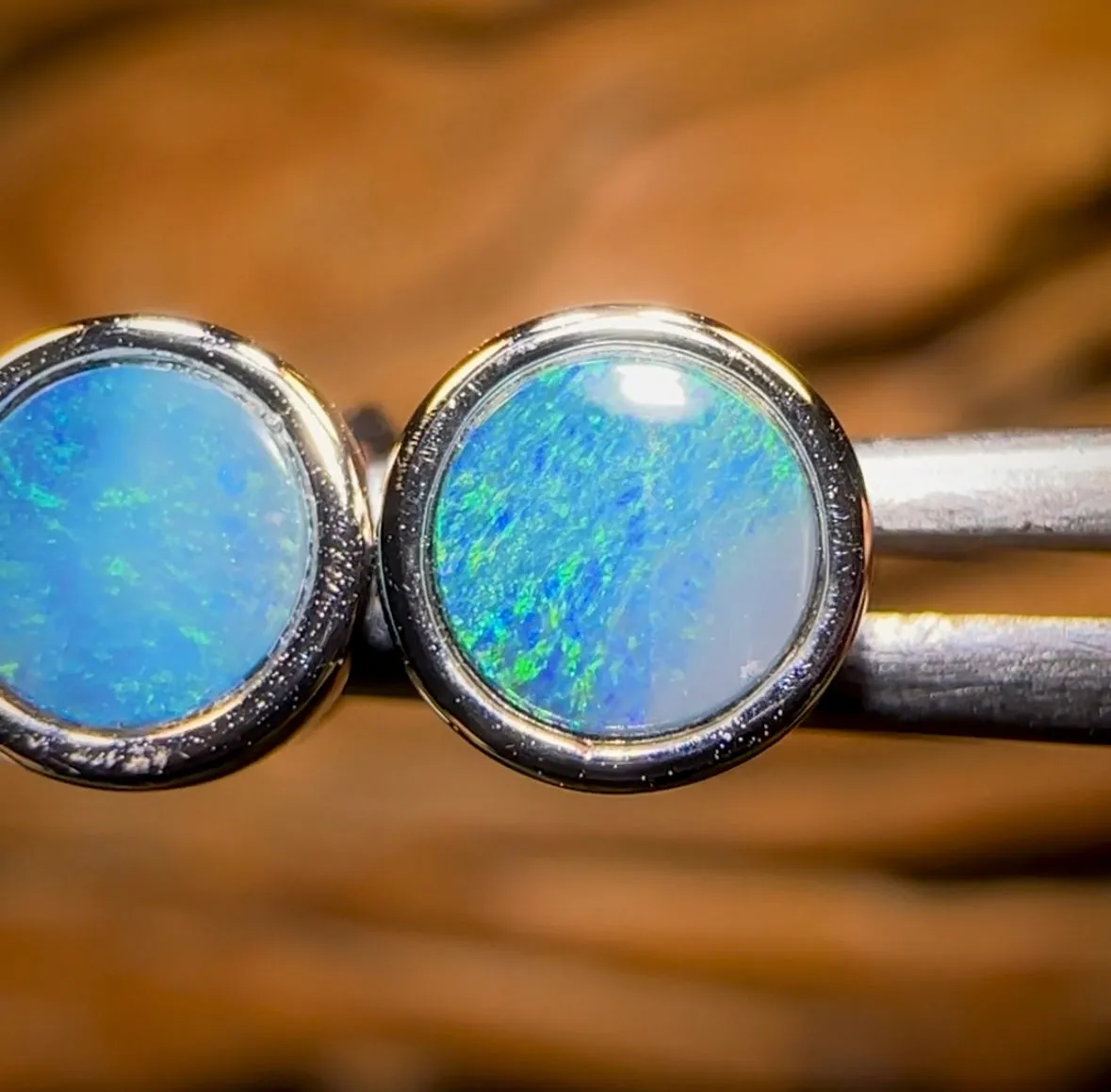 Sterling Silver - Australian Boulder Opal Doublet Stud Earrings BEST SELLER UNISEX