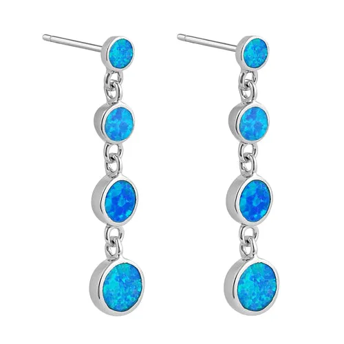Sterling Silver Blue Lab Opal Round Tier Dangle Earrings