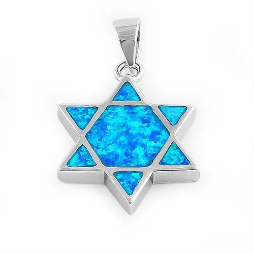 Sterling Silver Blue Lab Opal Star of David Pendant