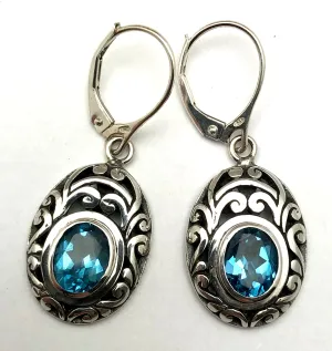 Sterling Silver Blue Topaz Bali Earrings