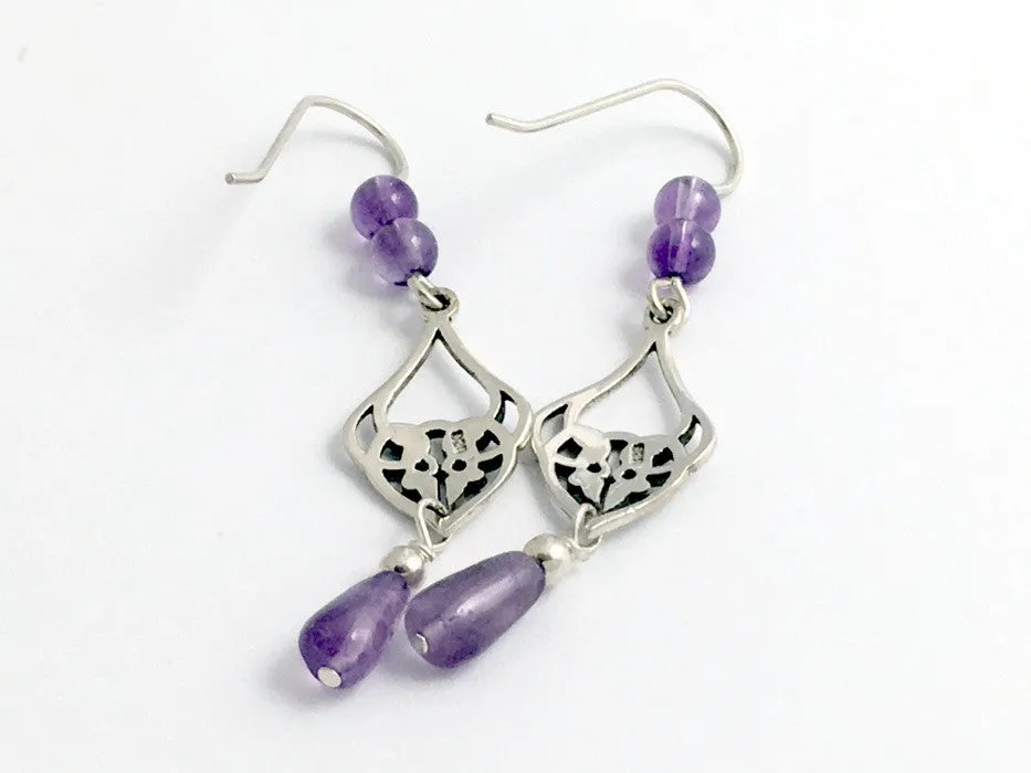 Sterling Silver Celtic Knot drop Earrings- Amethyst beads , knots, February