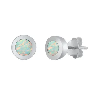 Sterling Silver Classic Circle Fashion Round Earrings White Synthetic Opal 925