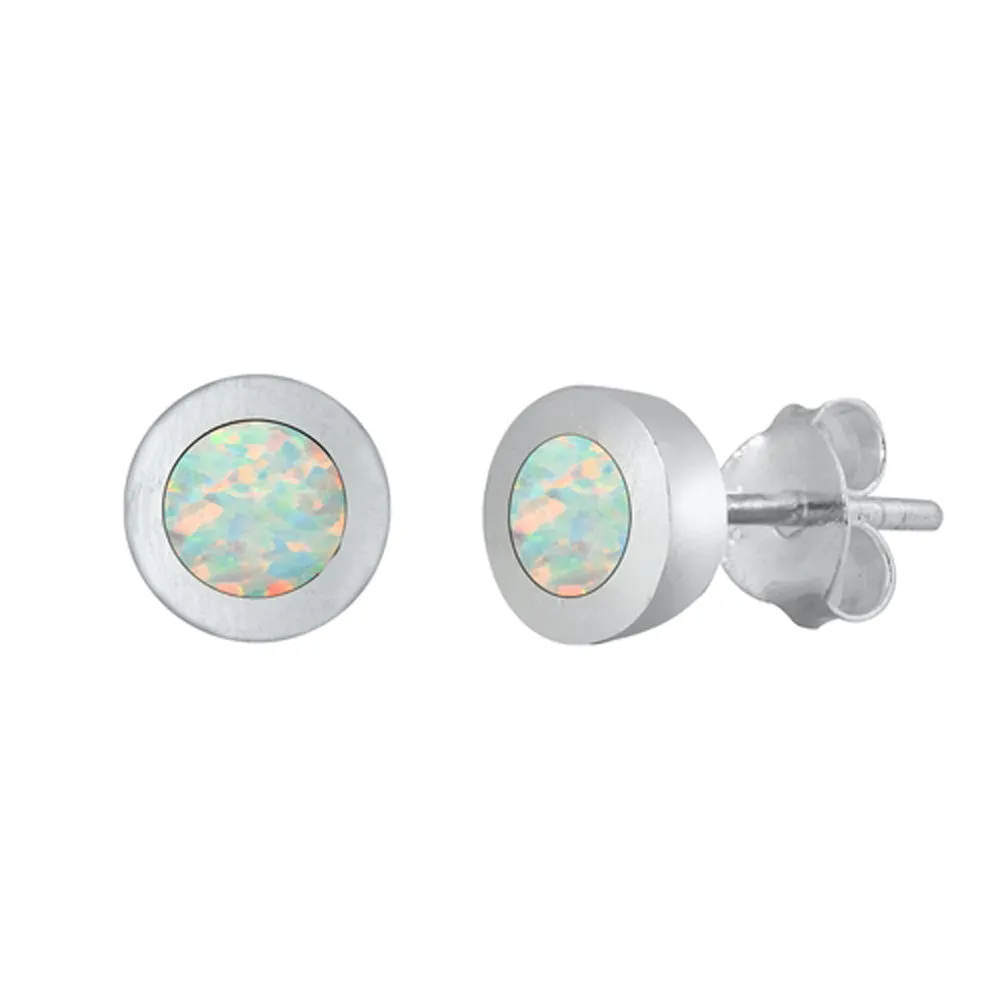 Sterling Silver Classic Circle Fashion Round Earrings White Synthetic Opal 925