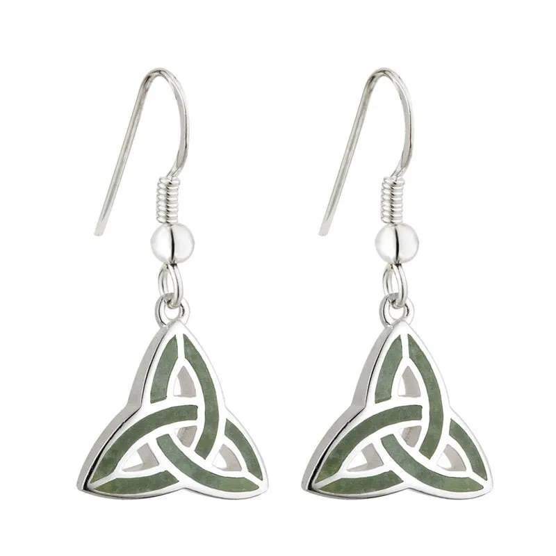 Sterling Silver Connemara Marble Trinity Knot Drop Earrings - S33301