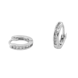 Sterling Silver Cubic Zirconia Channel Hoop Earrings 11mm