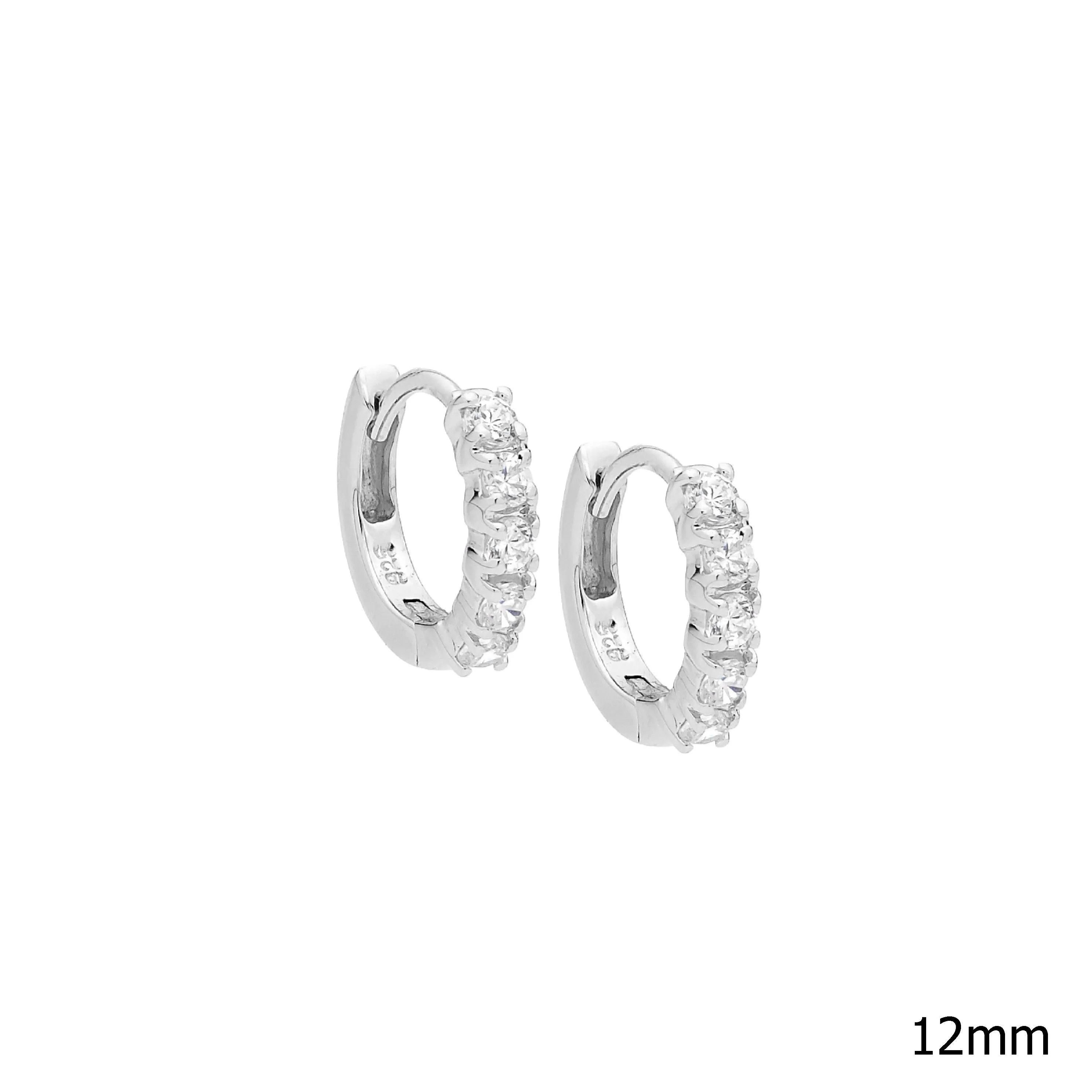 Sterling Silver Cubic Zirconia Round Claw Set 10mm Hoop Earings E319