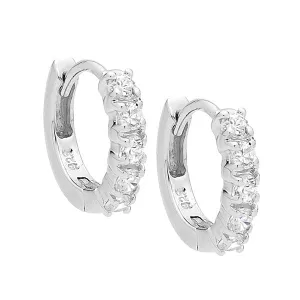 Sterling Silver Cubic Zirconia Round Claw Set 10mm Hoop Earings E319