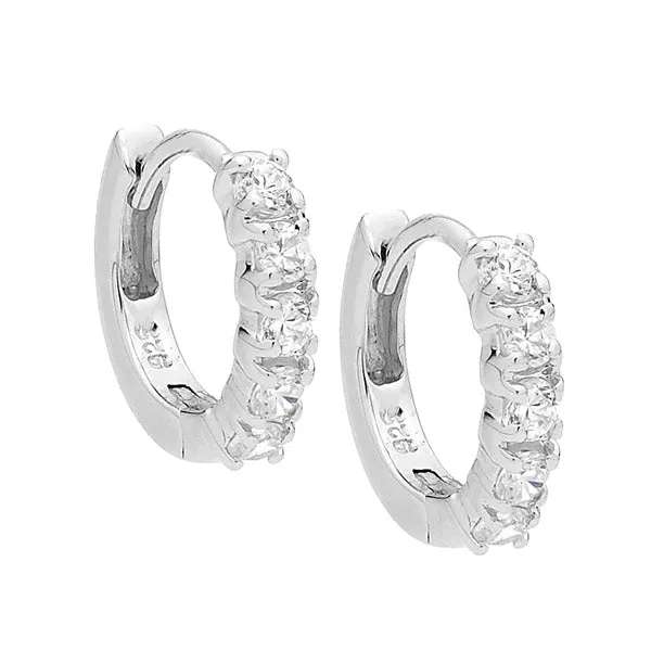 Sterling Silver Cubic Zirconia Round Claw Set 10mm Hoop Earings E319