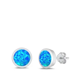 Sterling Silver Cute Blue Synthetic Opal Circle High Polished Earrings 925 New