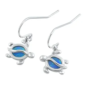 Sterling Silver Cute Turtle High Polish Ocean Earrings Blue Synthetic Opal 925