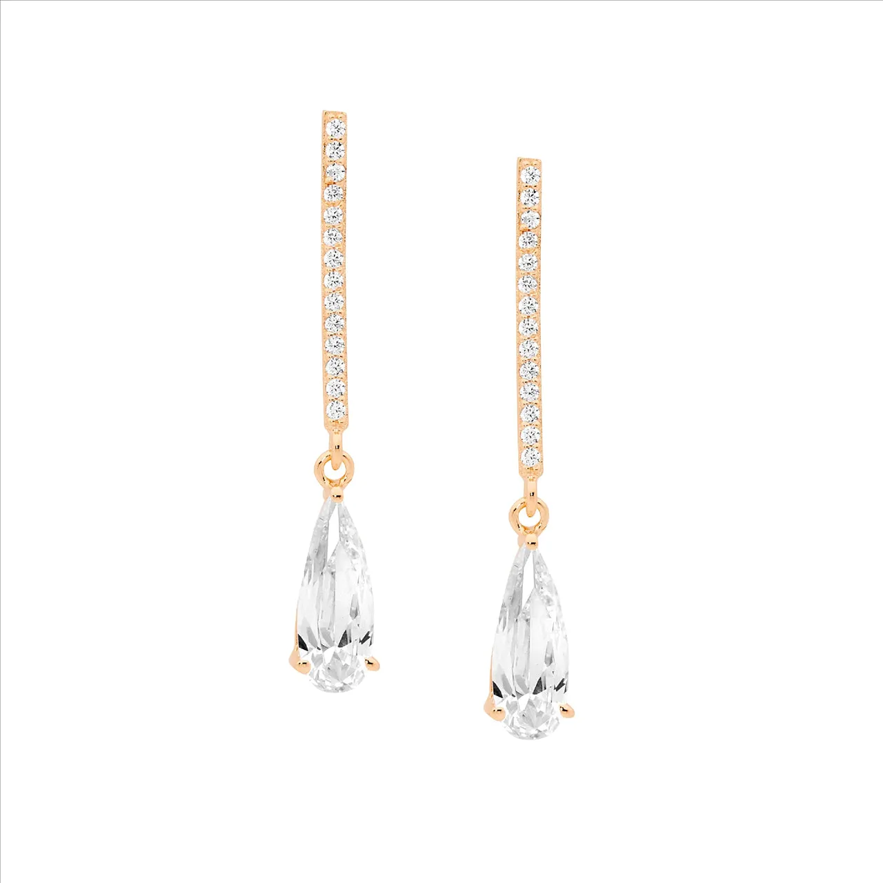 Sterling Silver CZ Earrings, Rose Gold Plating