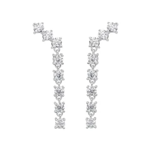 Sterling Silver CZ Graduated Long Drop Stud Earrings