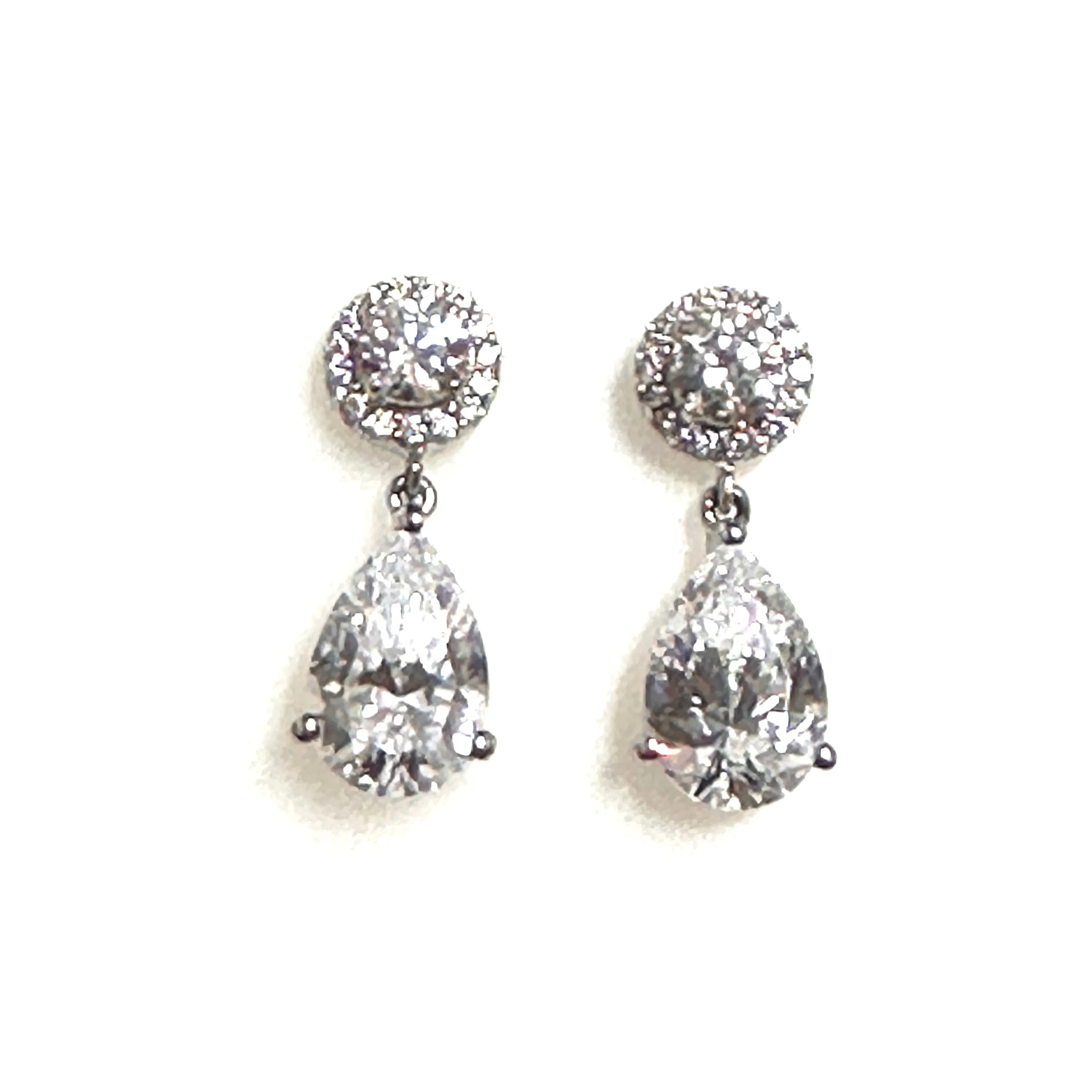 Sterling Silver CZ Pear Shaped Drop Earrings
