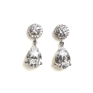 Sterling Silver CZ Pear Shaped Drop Earrings