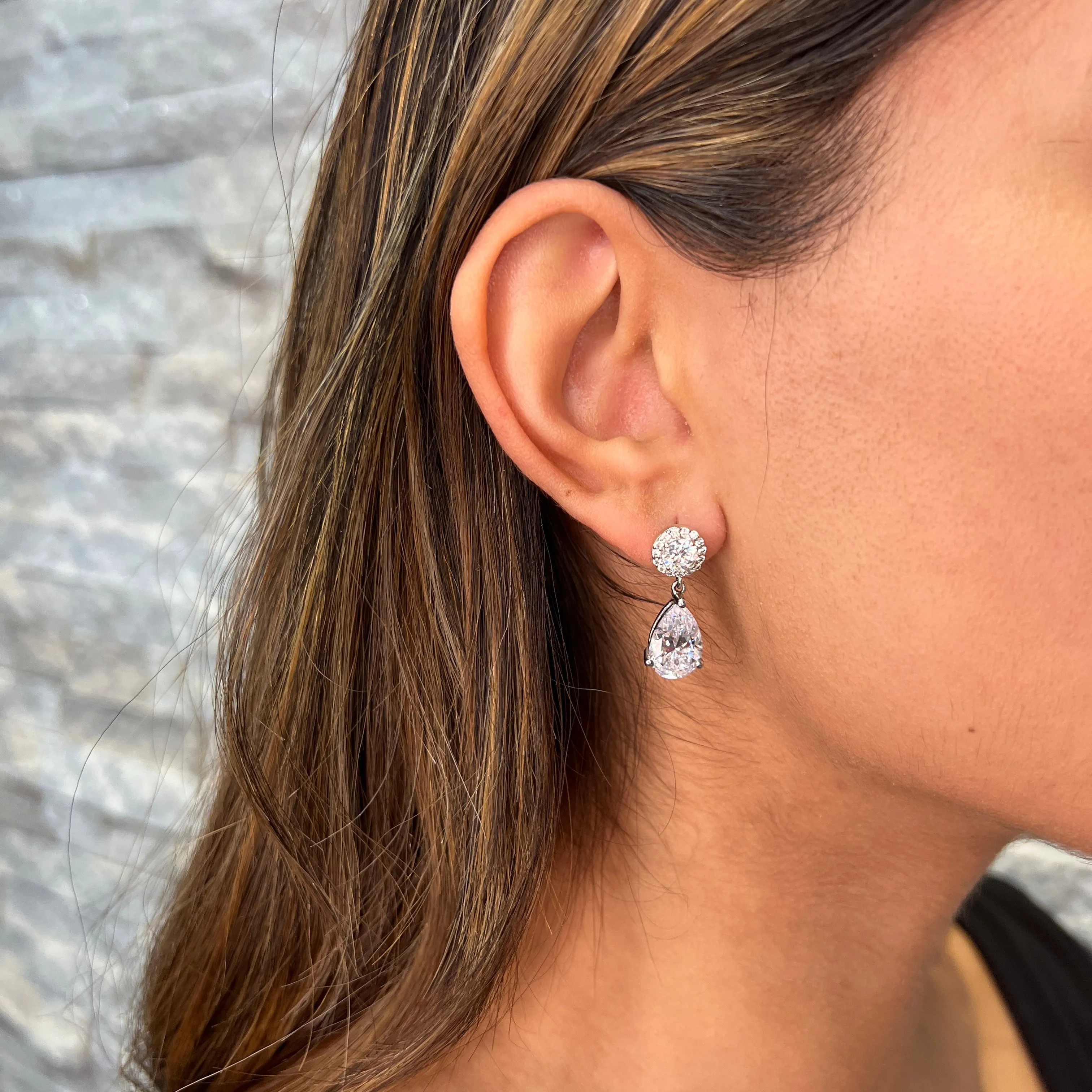 Sterling Silver CZ Pear Shaped Drop Earrings