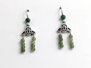 Sterling Silver double Trinity Celtic Knot dangle Earrings-jade beads, Knots,