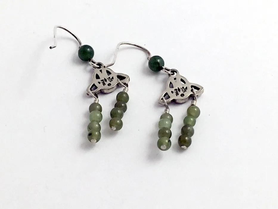 Sterling Silver double Trinity Celtic Knot dangle Earrings-jade beads, Knots,