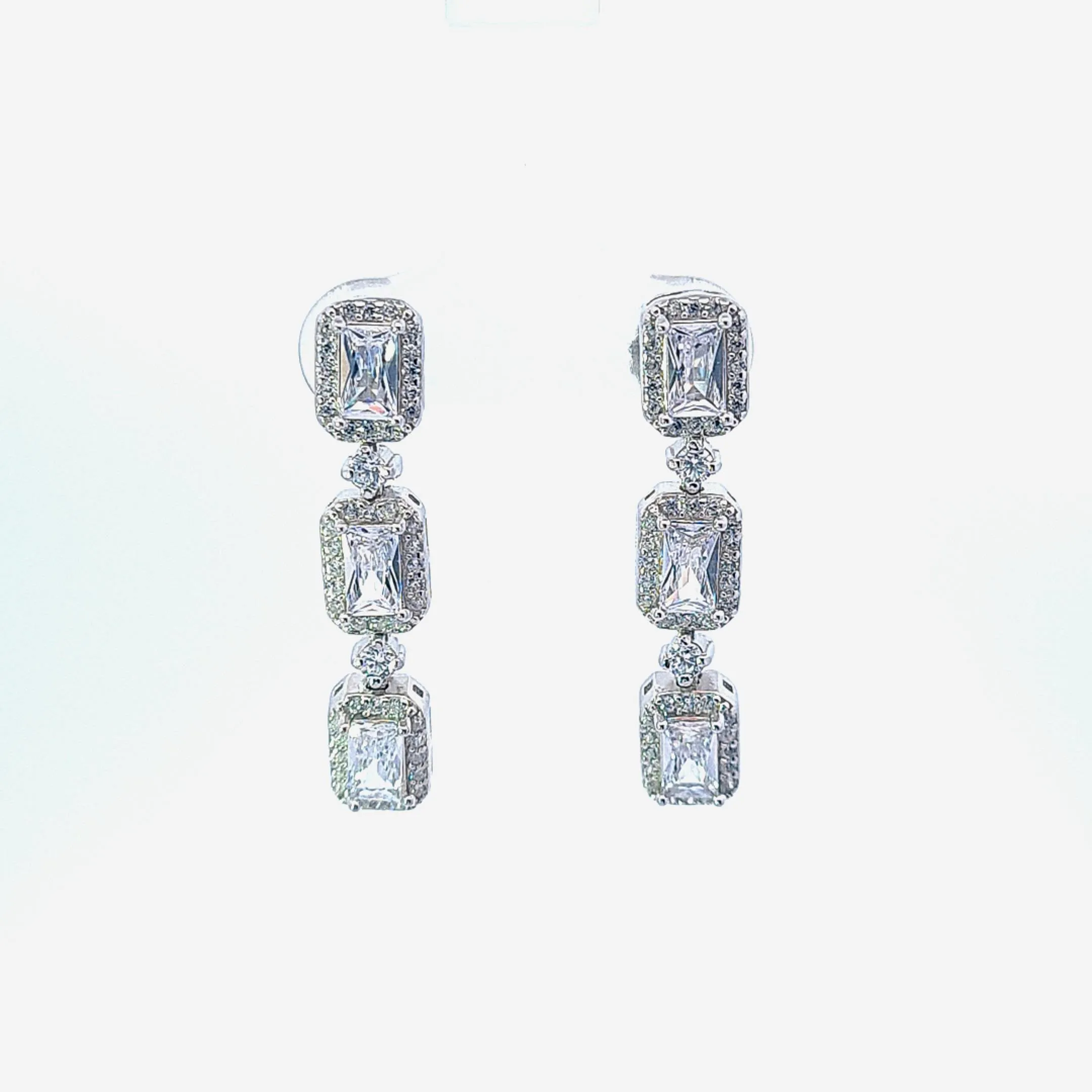 Sterling silver Emerald Cut CZ earrings 37350