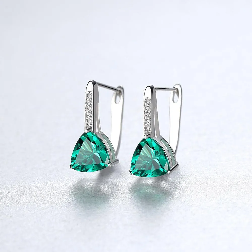 Sterling Silver Emerald Hoops