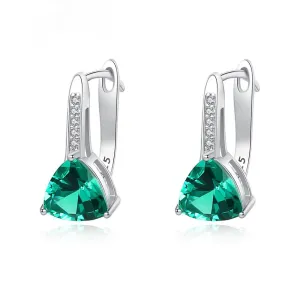 Sterling Silver Emerald Hoops