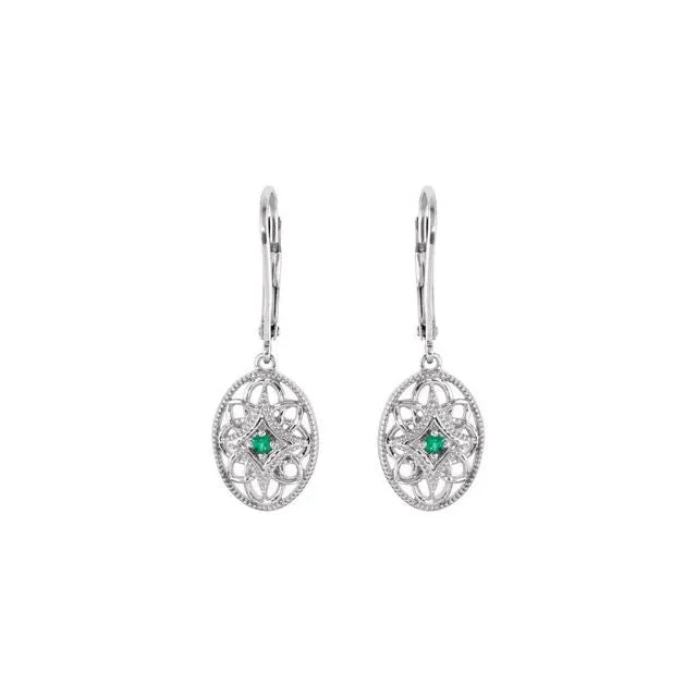 Sterling Silver Emerald Lever Back Earrings