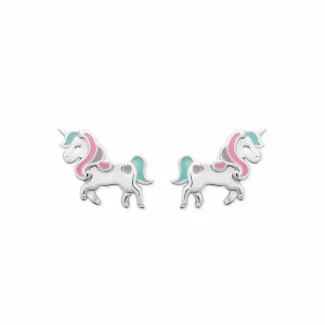 Sterling Silver Enamel Unicorn Stud Earrings