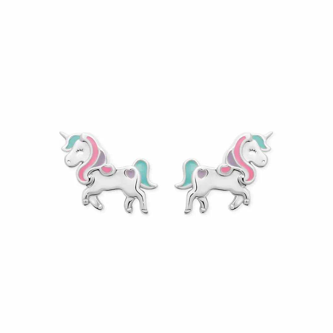 Sterling Silver Enamel Unicorn Stud Earrings