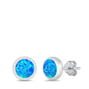 Sterling Silver Fashion Blue Synthetic Opal Circle High Polished Earrings 925