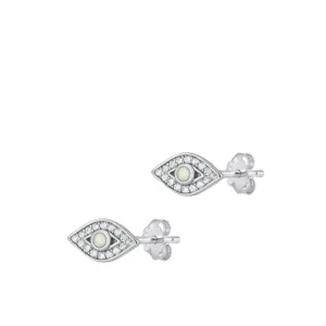 Sterling Silver Fashion White Synthetic Opal Clear CZ Eye Earrings 925 New