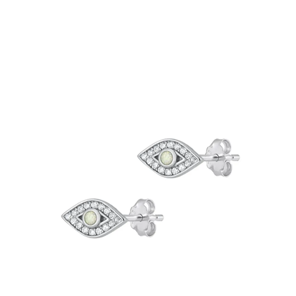 Sterling Silver Fashion White Synthetic Opal Clear CZ Eye Earrings 925 New
