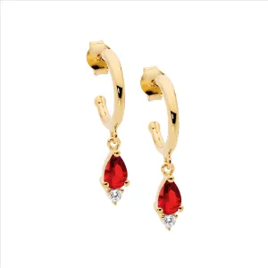 Sterling Silver Gold Plate Cubic Zirconia Hoop Stud Drop Earrings