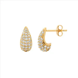 Sterling Silver Gold Plated Cubic Zirconia Tear Drop Earrings