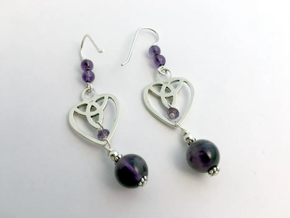 Sterling silver heart with Celtic Trinity knot dangle earrings-Amethyst