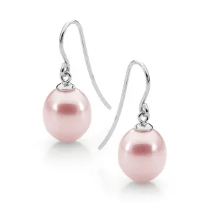 Sterling Silver Hook Earrings with Pink Freshwater Pearl 9mm