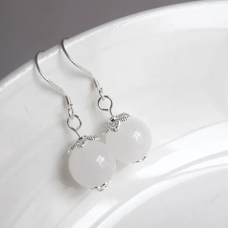 Sterling Silver Jade Earrings Pendant Long Tassel Earrings Earrings