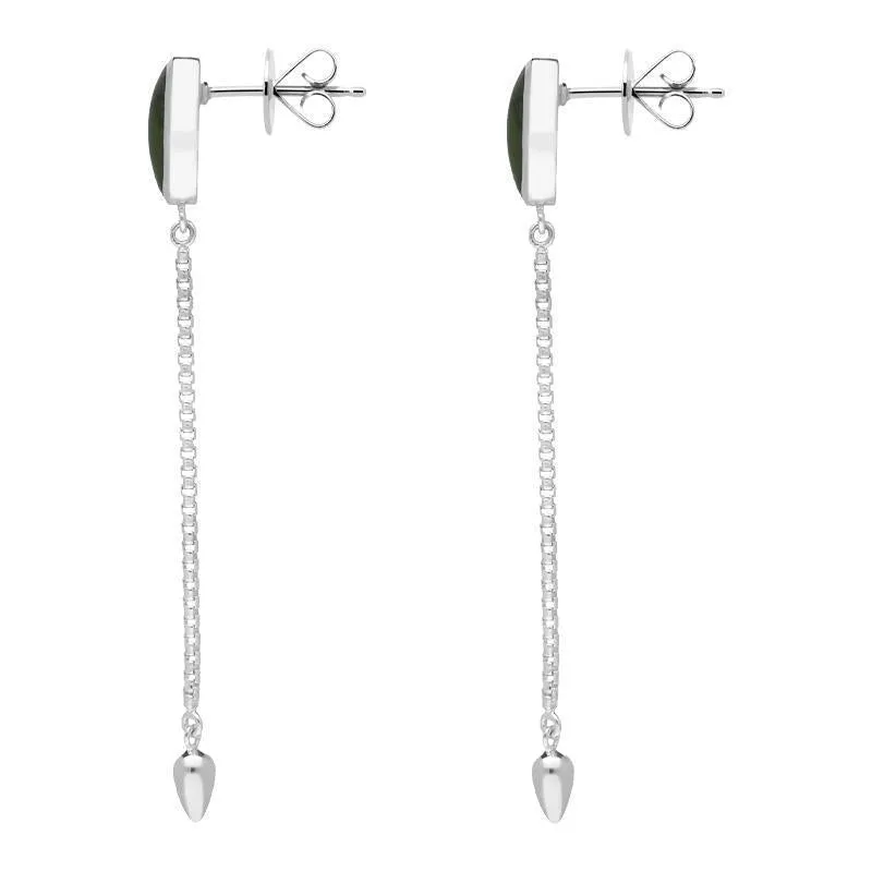 Sterling Silver Jade Lineaire Long Drop Stud Earrings