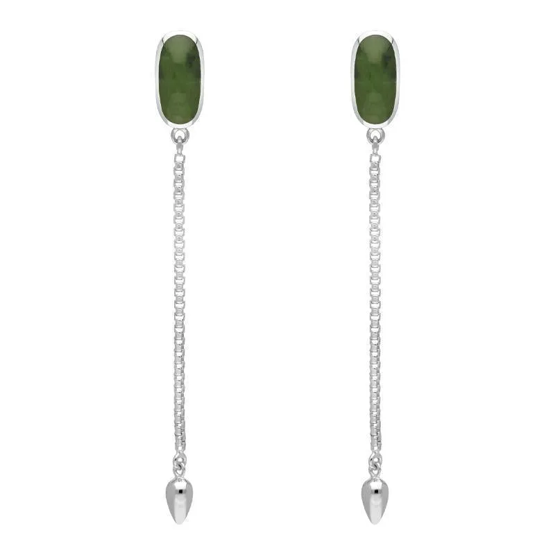 Sterling Silver Jade Lineaire Long Drop Stud Earrings