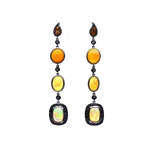 Sterling Silver Long Drop Opal Earrings