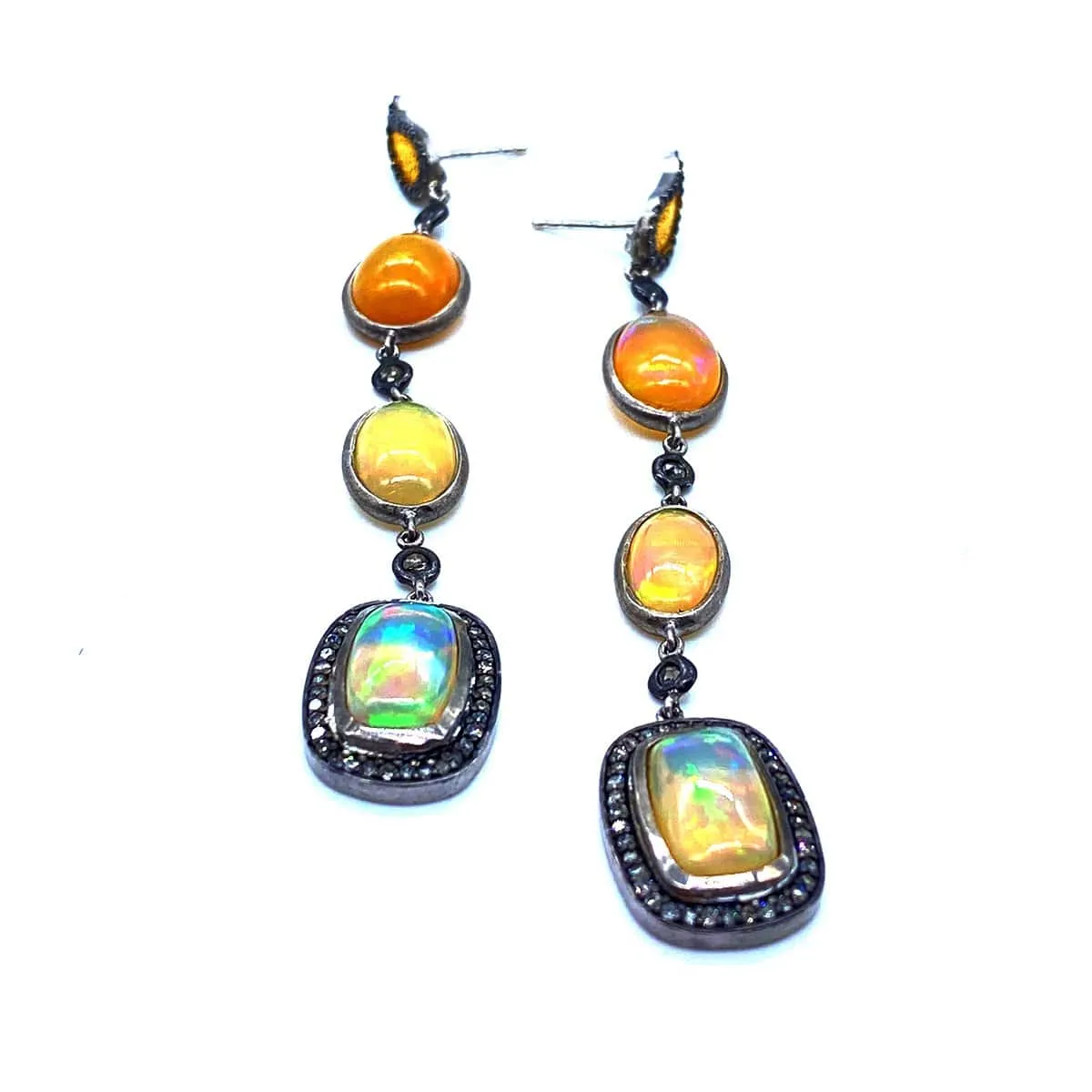 Sterling Silver Long Drop Opal Earrings